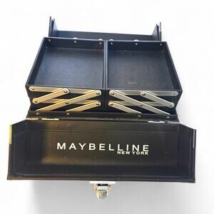 Vintage Maybelline New York Cosmetic Train Case Black Metal Makeup Box